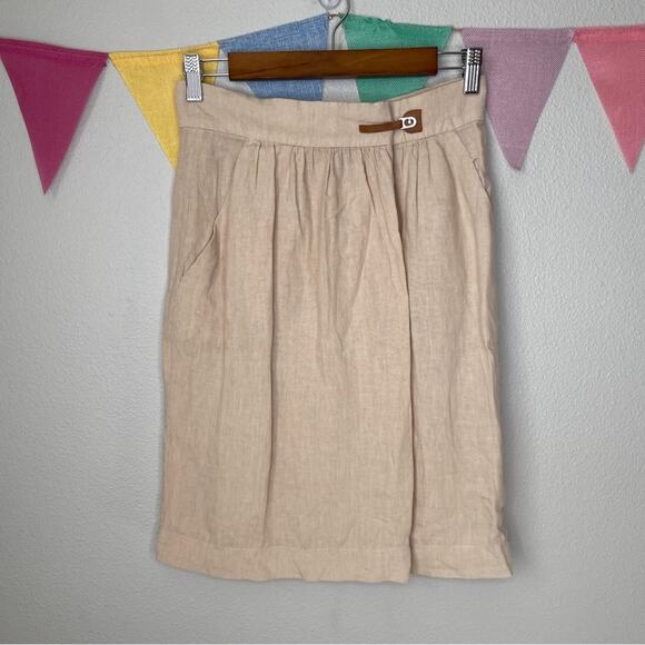 Sita Murt Khaki Tan Linen A-Line Skirt | S - Picture 1 of 5